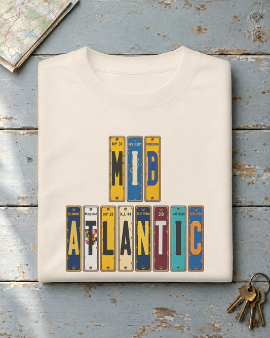 Mid-Atlantic vintage license plate t-shirt in Ivory