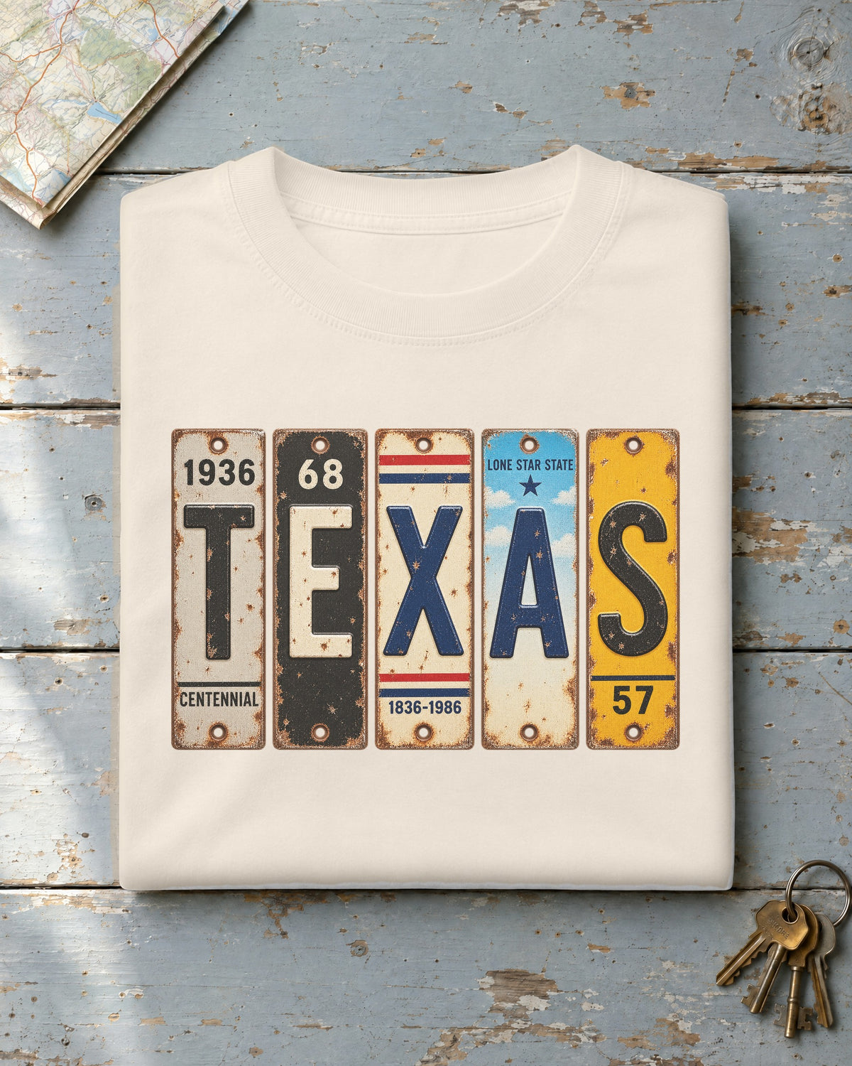 Texas vintage license plate t-shirt in Ivory