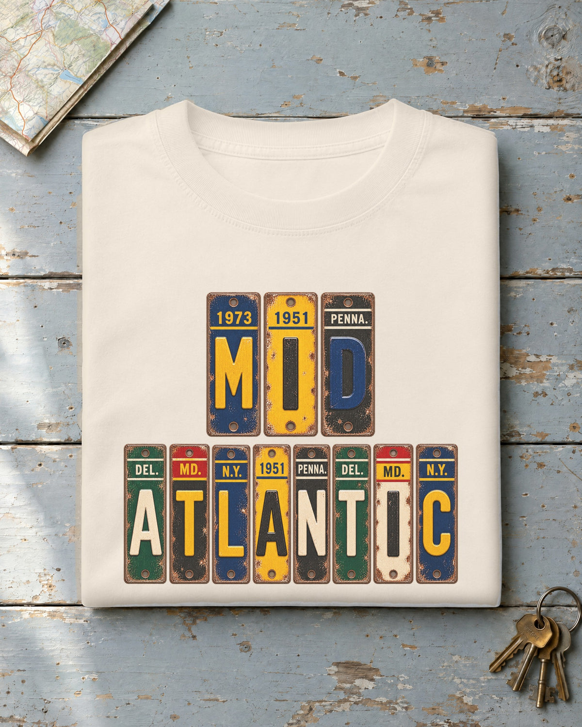 Mid-Atlantic vintage license plate t-shirt in Ivory