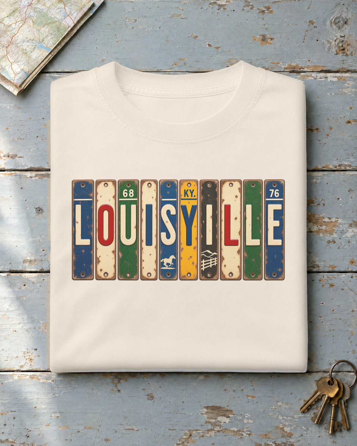 Louisville, Kentucky vintage license plate t-shirt in Ivory