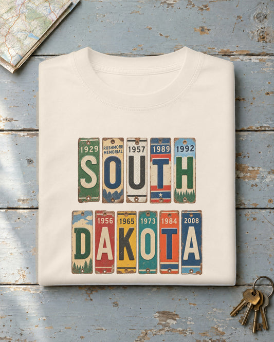 South Dakota vintage license plate t-shirt in Ivory