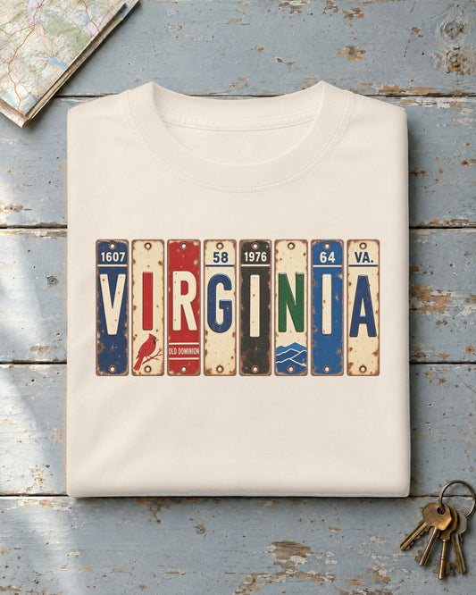 Virginia vintage license plate t-shirt in Ivory
