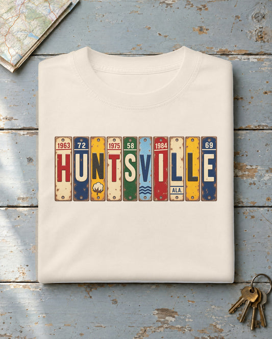 Huntsville, Alabama vintage license plate t-shirt in Ivory
