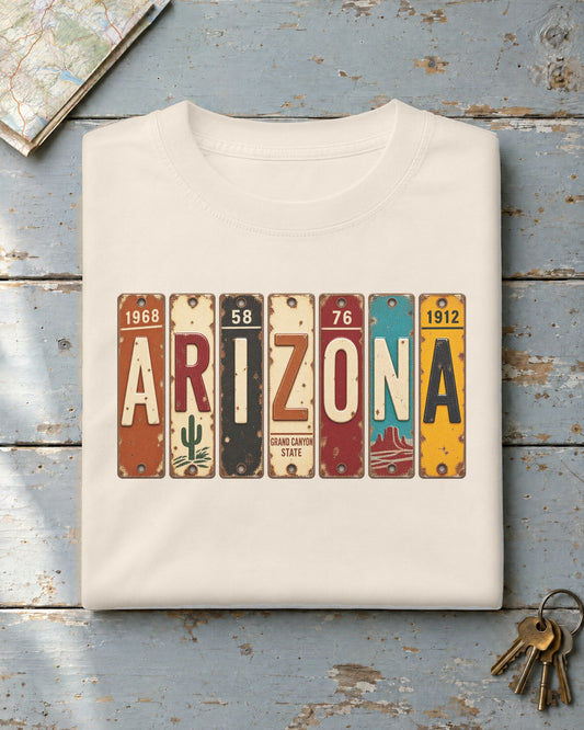 Arizona vintage license plate t-shirt in Ivory