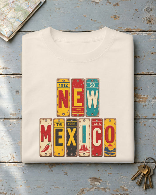 New Mexico vintage license plate t-shirt in Ivory