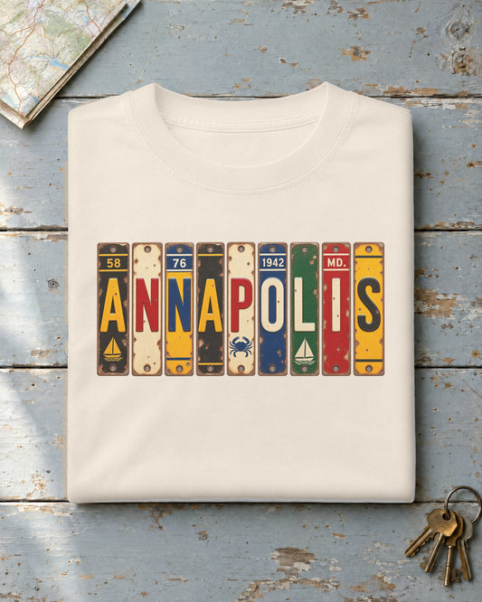 Annapolis, Maryland vintage license plate t-shirt in Ivory