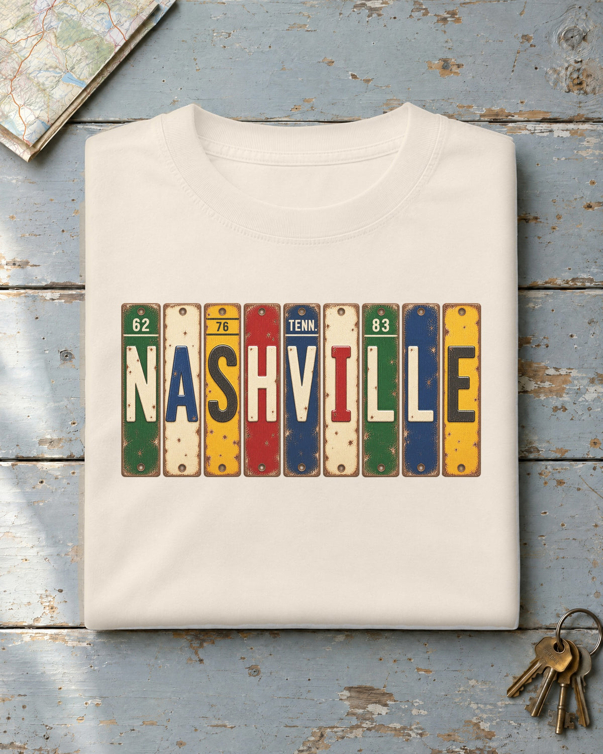 Nashville, Tennessee vintage license plate t-shirt in Ivory
