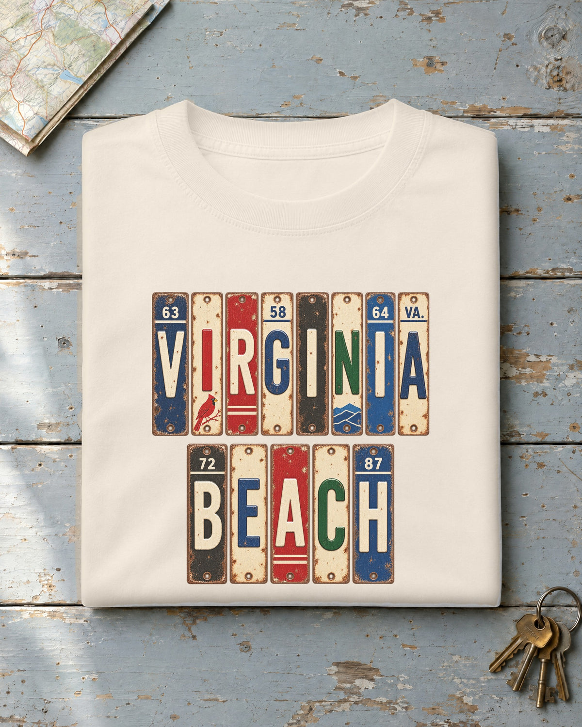 Virginia Beach, Virginia vintage license plate t-shirt in Ivory