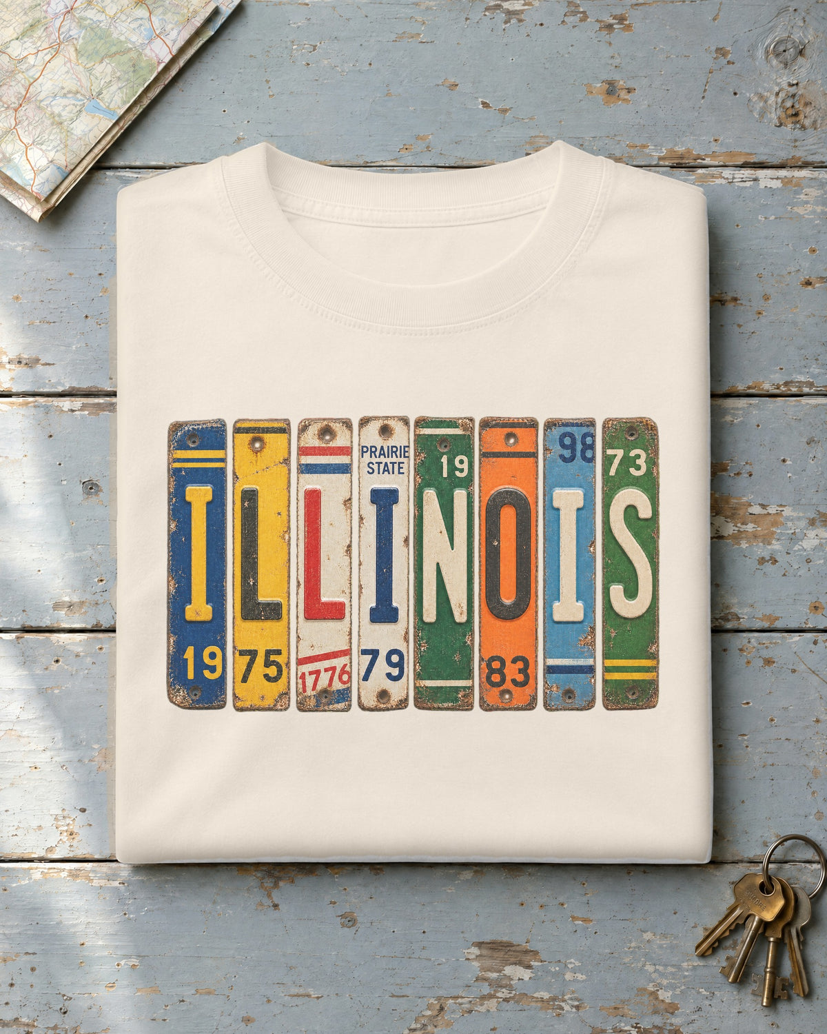 Illinois vintage license plate t-shirt in Ivory