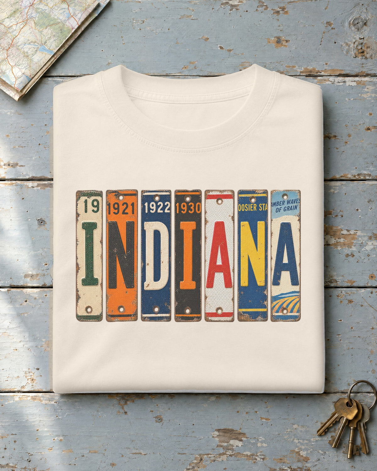 Indiana vintage license plate t-shirt in Ivory