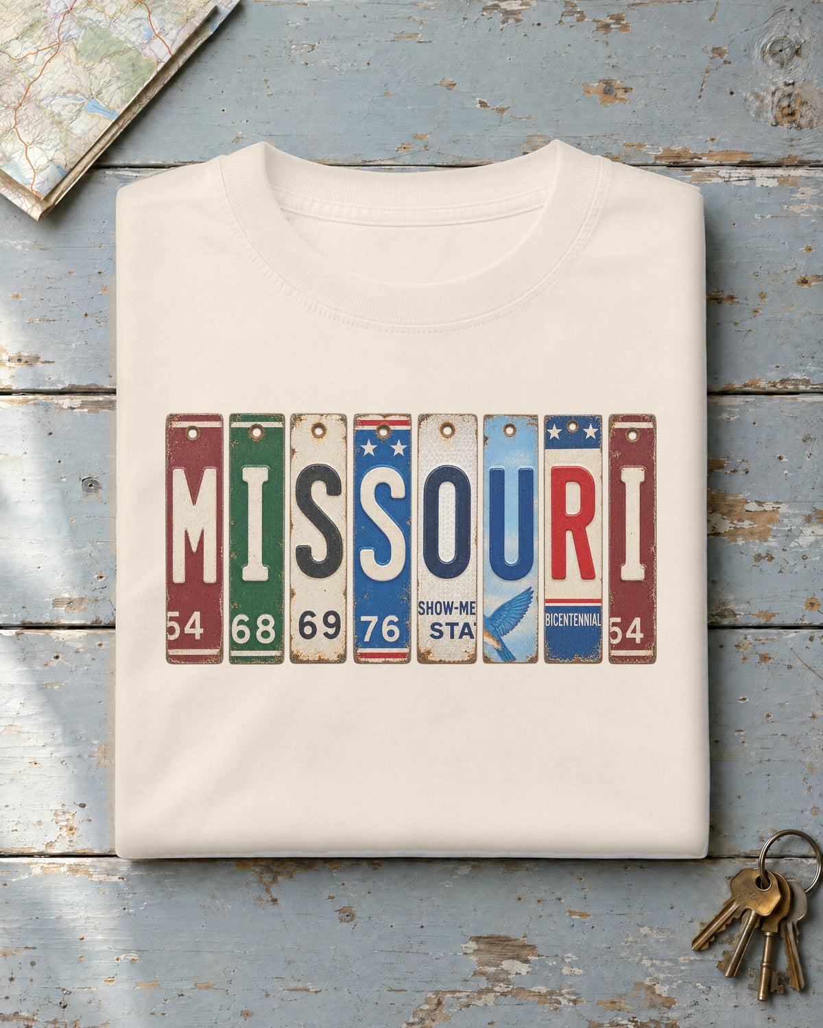 Missouri vintage license plate t-shirt in Ivory