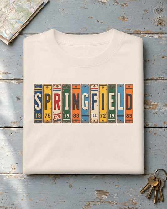 Springfield, Illinois vintage license plate t-shirt in Ivory