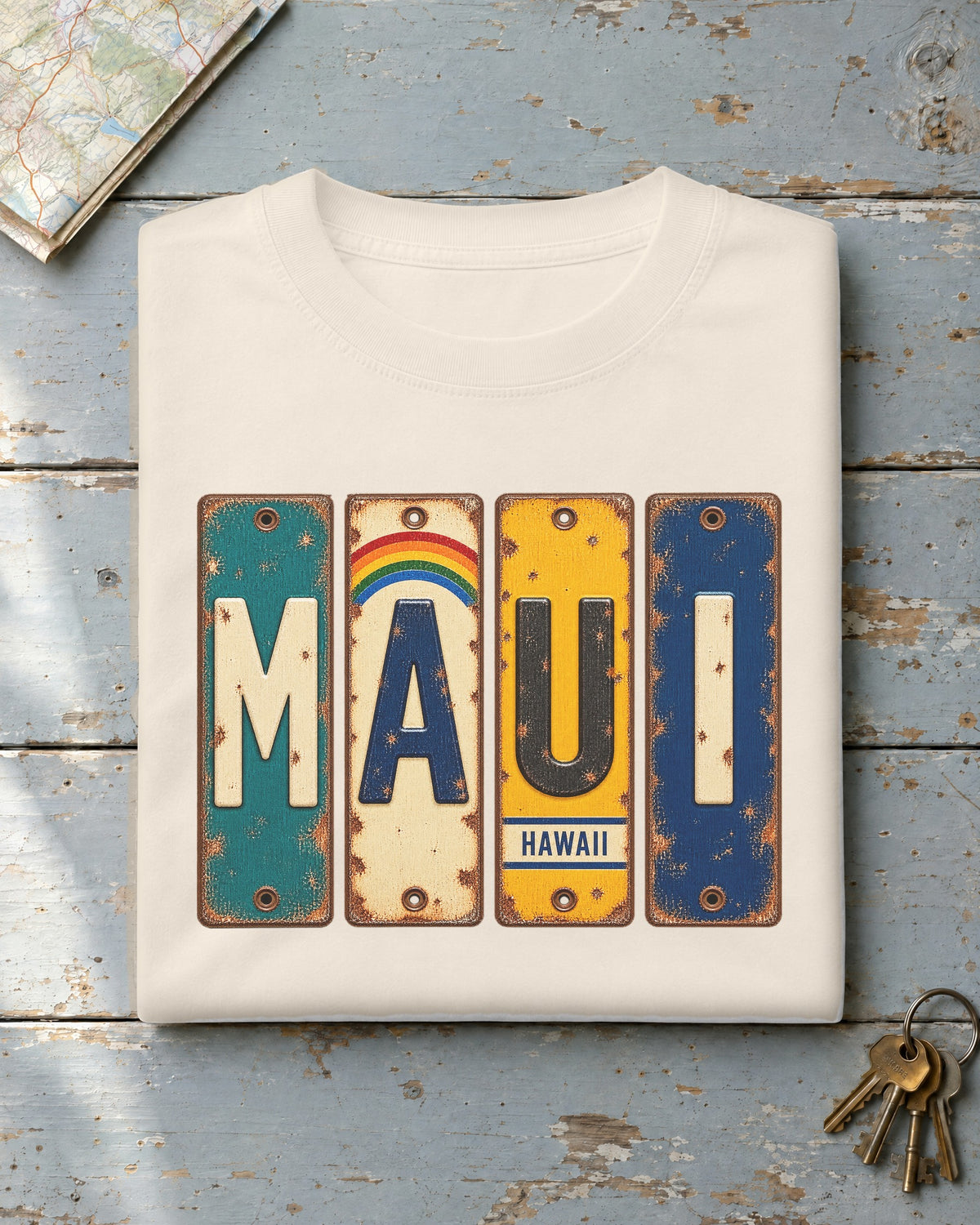 Maui, Hawaii vintage license plate t-shirt in Ivory