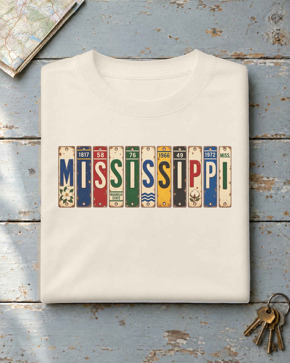 Mississippi vintage license plate t-shirt in Ivory