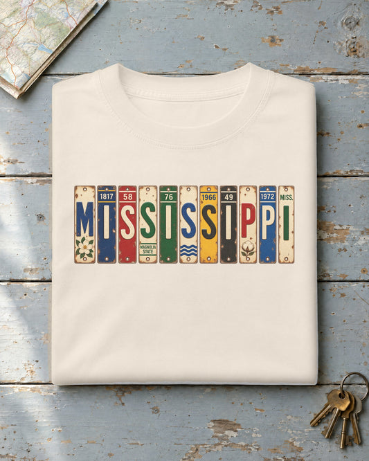 Mississippi vintage license plate t-shirt in Ivory