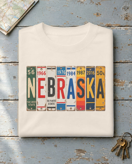 Nebraska vintage license plate t-shirt in Ivory