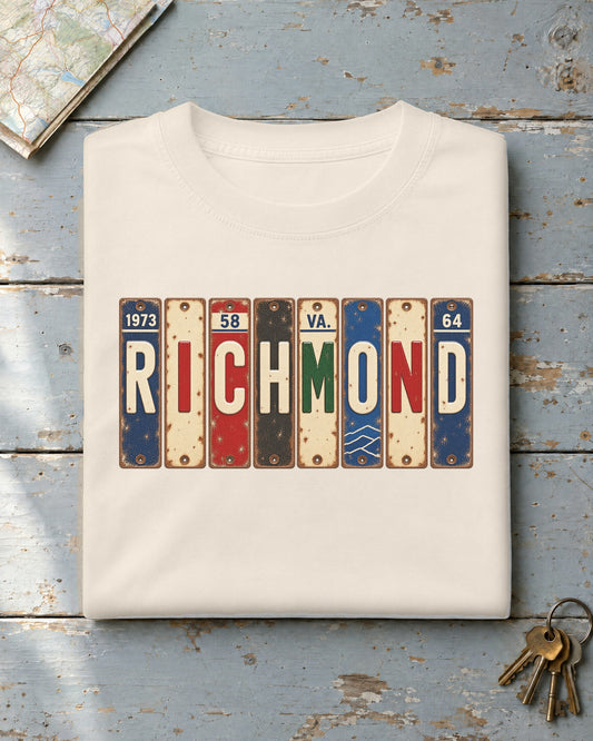 Richmond, Virginia vintage license plate t-shirt in Ivory