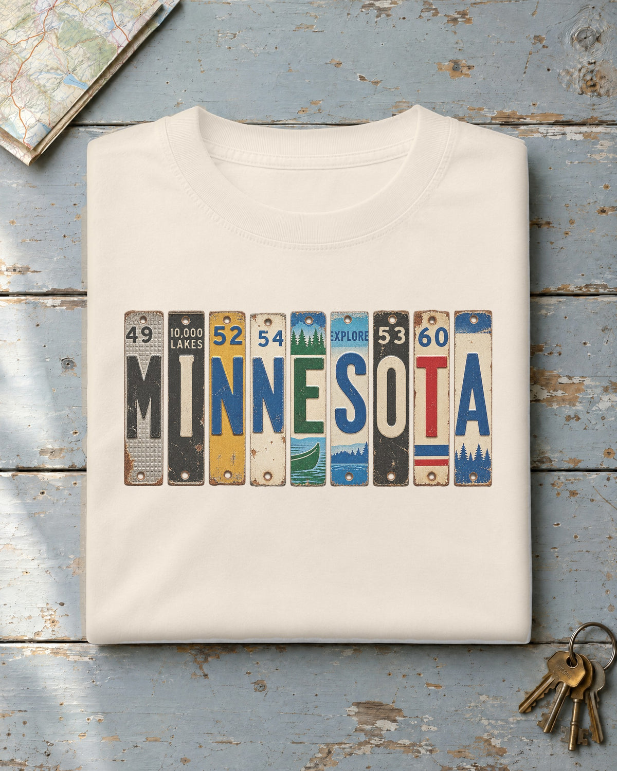 Minnesota vintage license plate t-shirt in Ivory