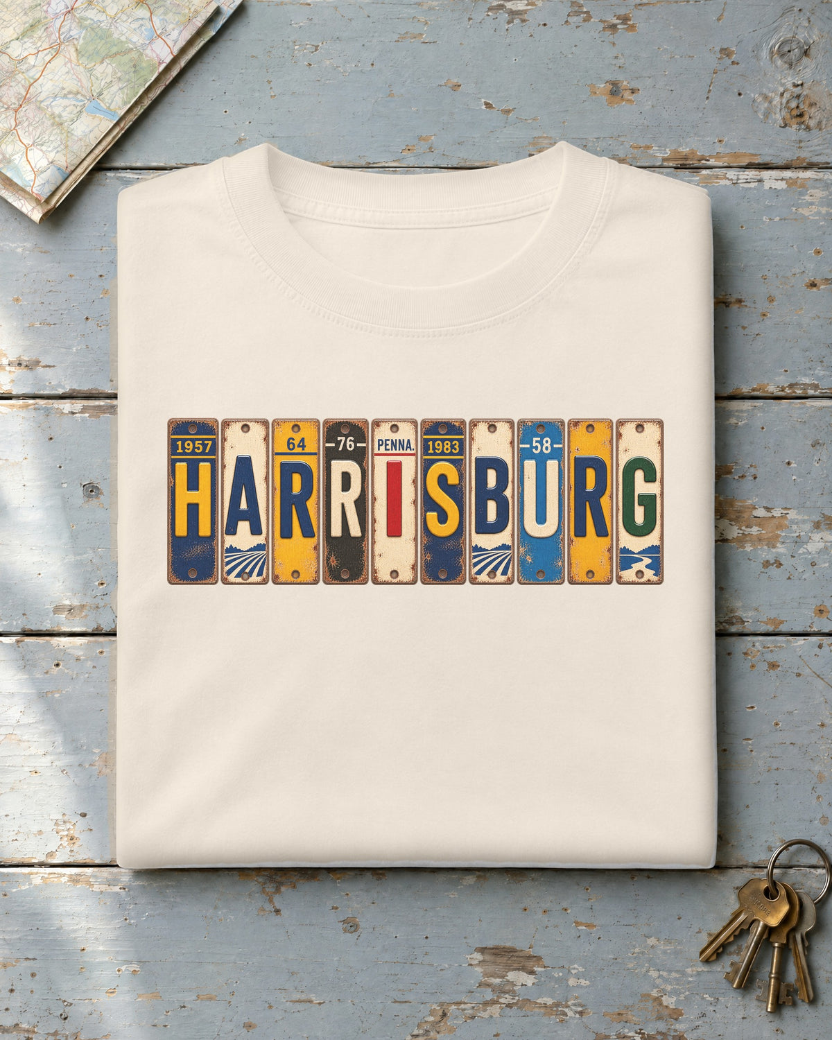 Harrisburg, Pennsylvania vintage license plate t-shirt in Ivory