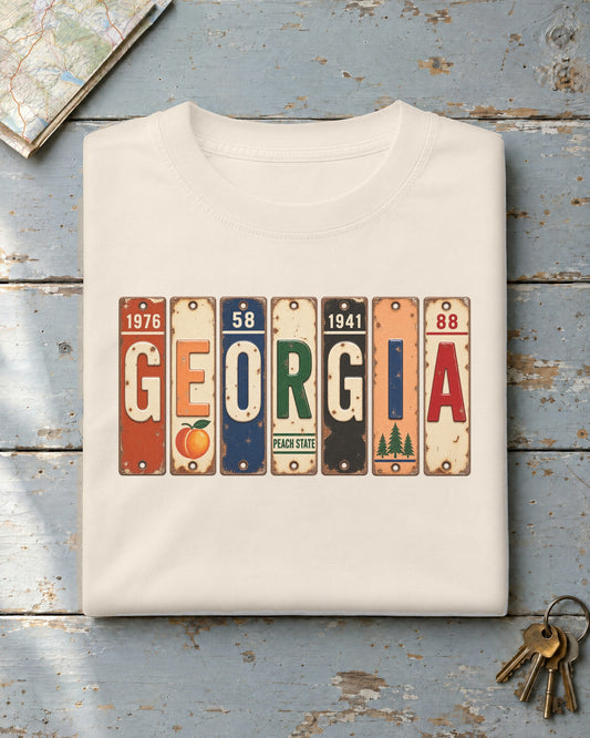 Georgia vintage license plate t-shirt in Ivory