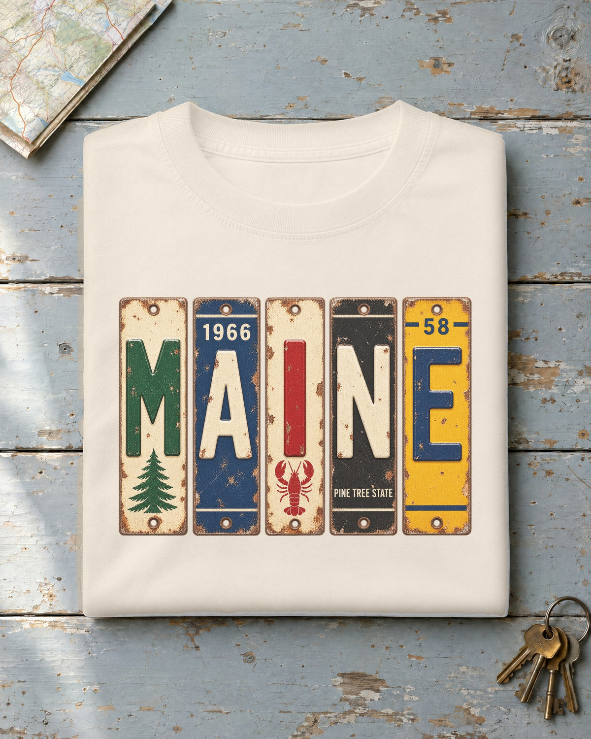 Maine vintage license plate t-shirt in Ivory
