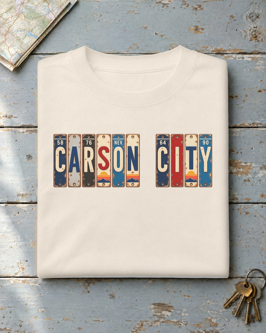 Carson City, Nevada vintage license plate t-shirt in Ivory
