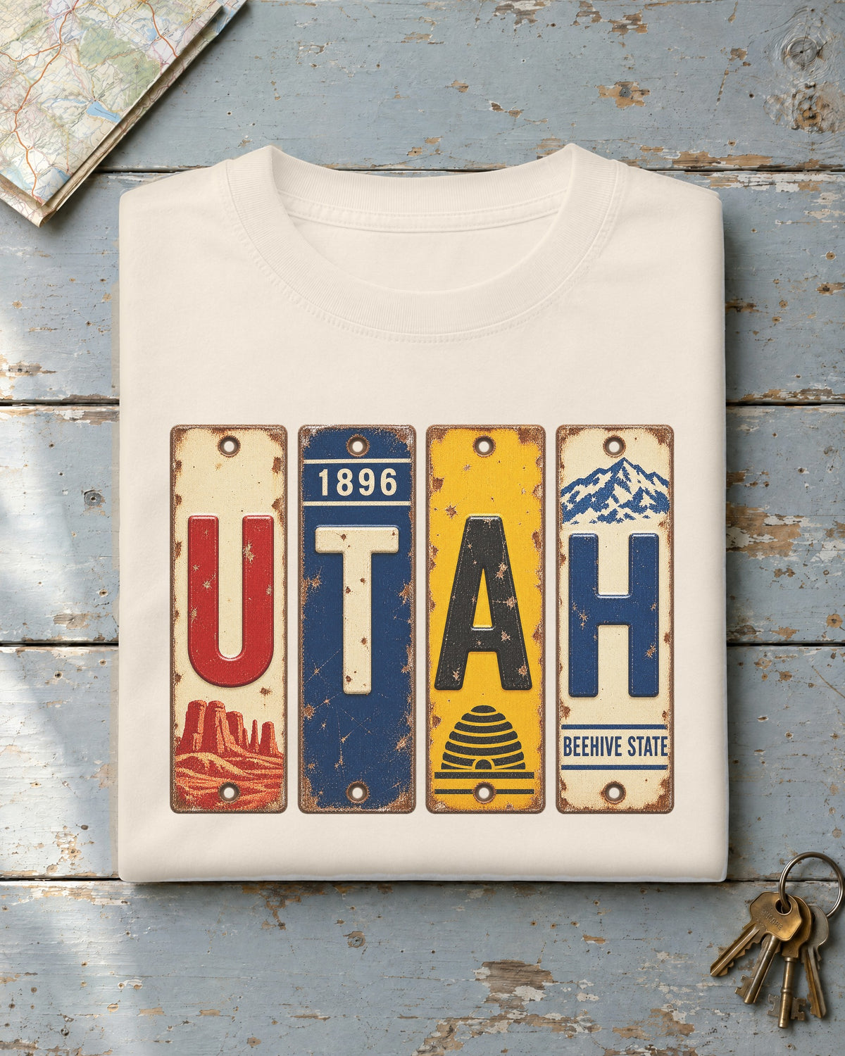 Utah vintage license plate t-shirt in Ivory
