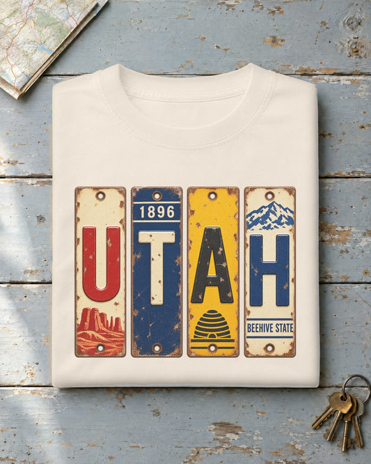 Utah vintage license plate t-shirt in Ivory
