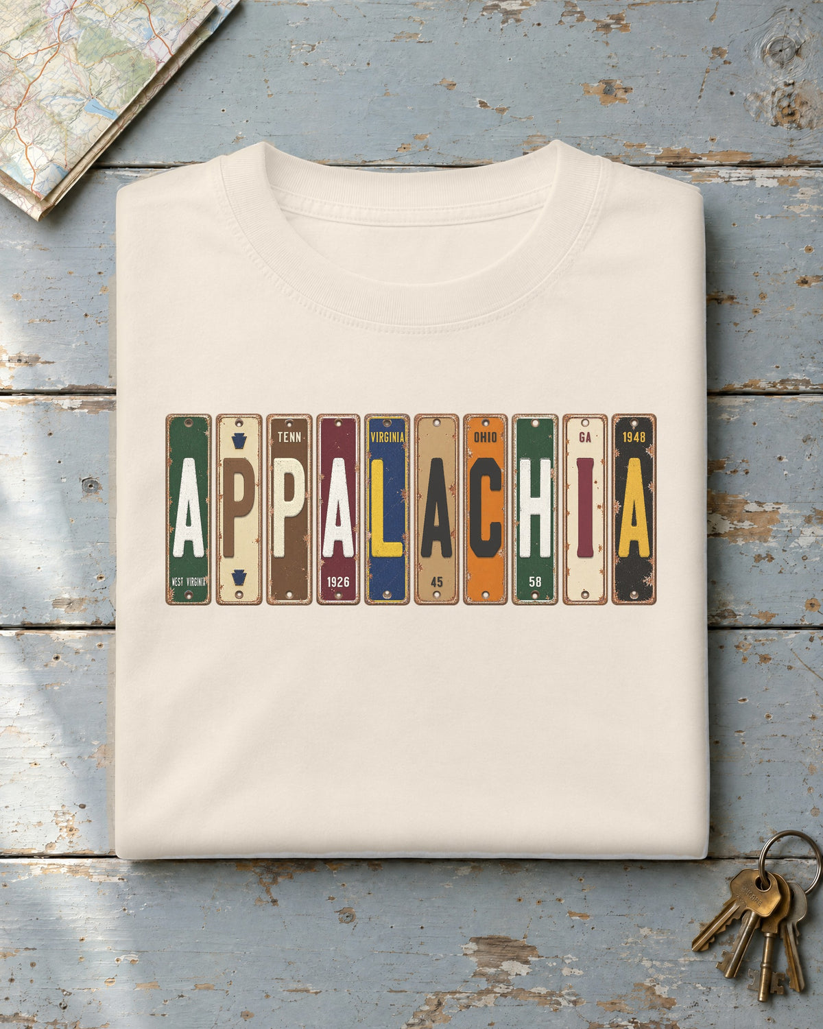 Appalachia vintage license plate t-shirt in Ivory