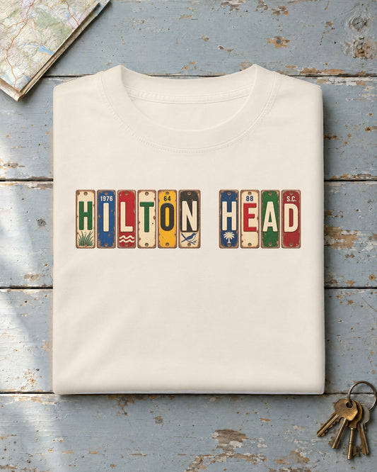 Hilton Head, South Carolina vintage license plate t-shirt in Ivory