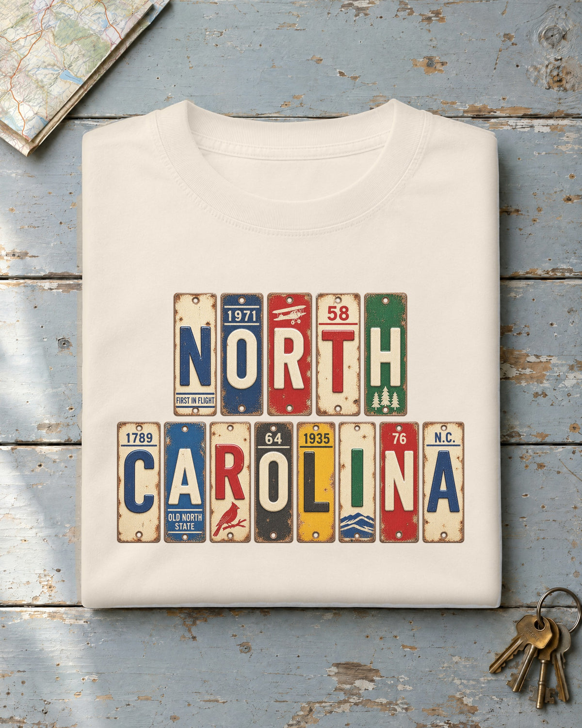 North Carolina vintage license plate t-shirt in Ivory