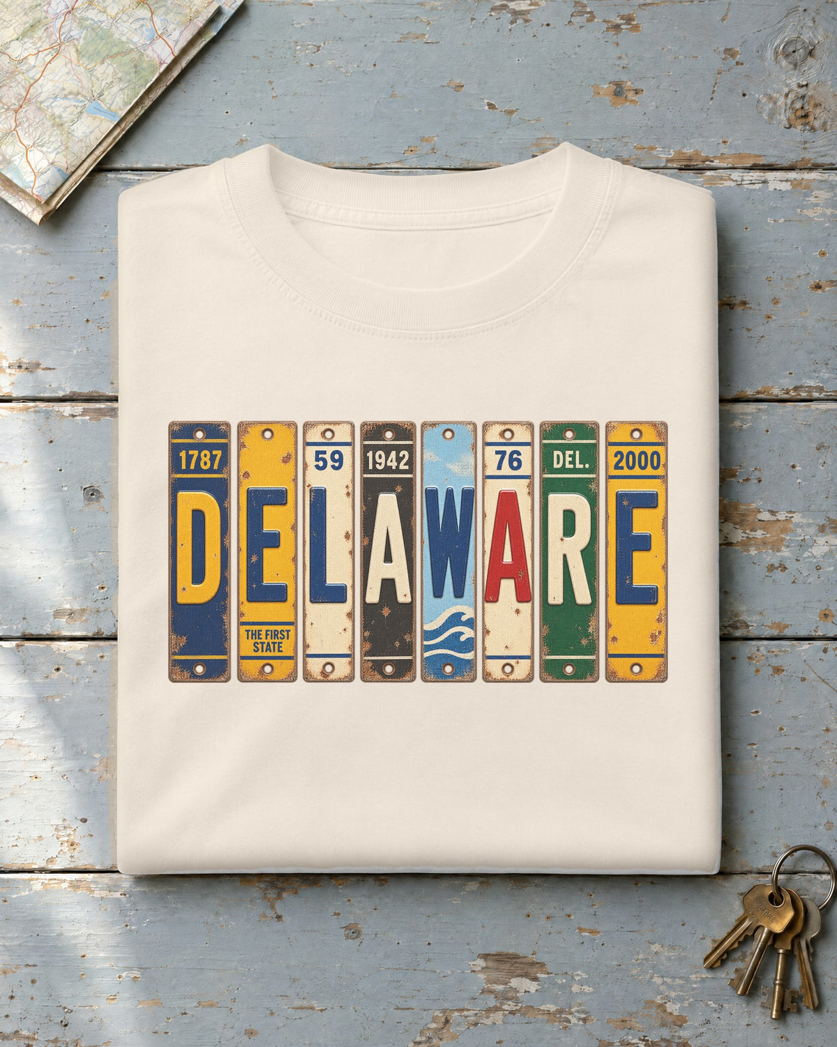 Delaware vintage license plate t-shirt in Ivory