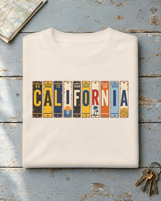 California vintage license plate t-shirt in Ivory