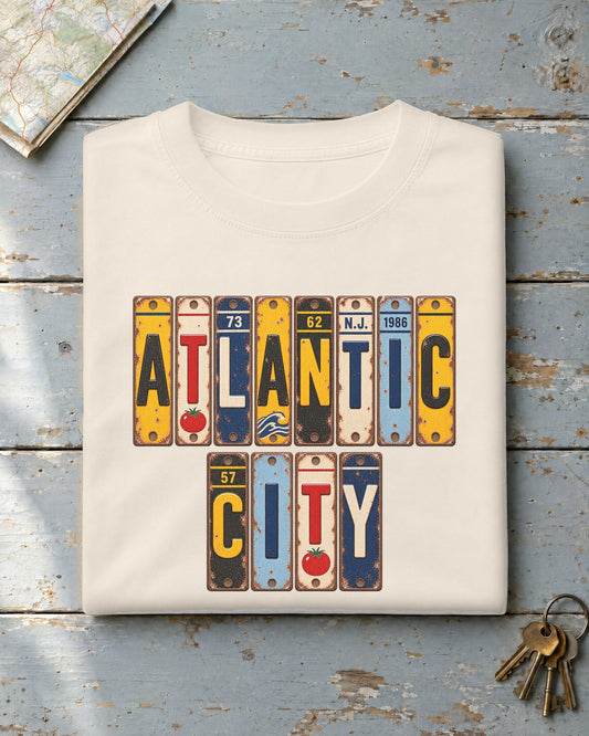 Atlantic City, New Jersey vintage license plate t-shirt in Ivory
