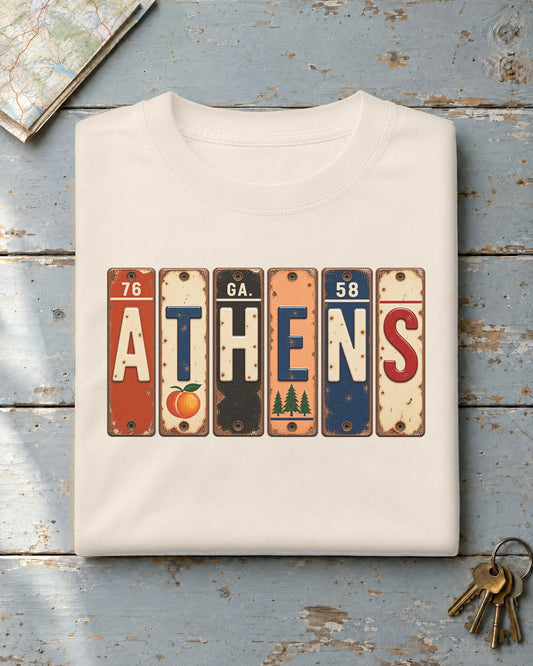 Athens, Georgia vintage license plate t-shirt in Ivory