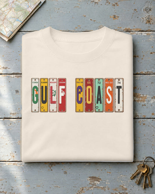 Gulf Coast vintage license plate t-shirt in Ivory