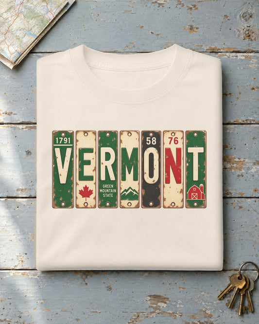 Vermont vintage license plate t-shirt in Ivory
