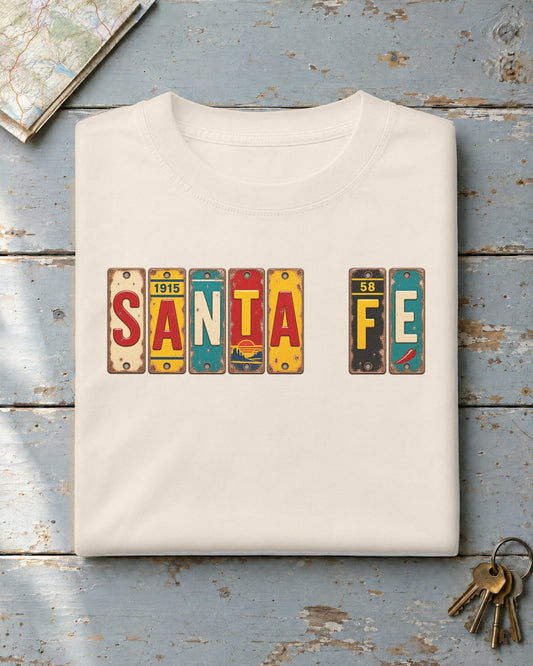 Santa Fe, New Mexico vintage license plate t-shirt in Ivory
