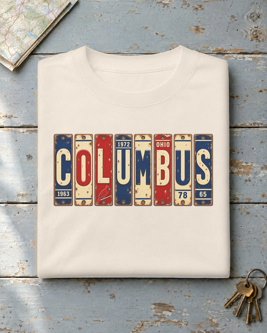 Columbus, Ohio vintage license plate t-shirt in Ivory