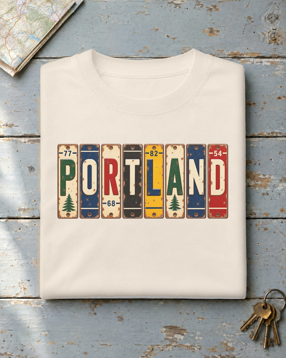 Portland, Maine vintage license plate t-shirt in Ivory