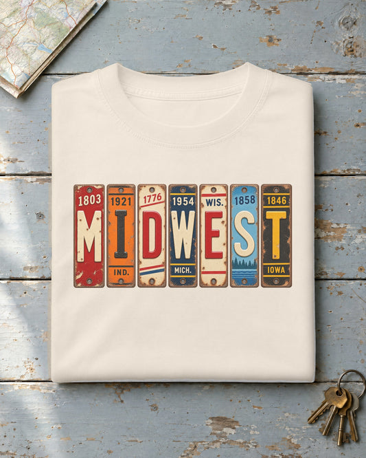 Midwest vintage license plate t-shirt in Ivory