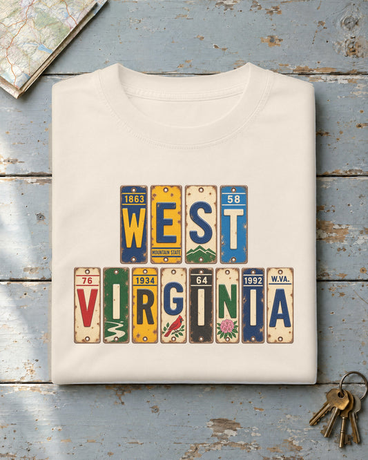 West Virginia vintage license plate t-shirt in Ivory