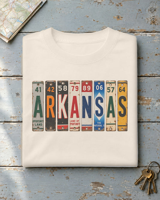 Arkansas vintage license plate t-shirt in Ivory
