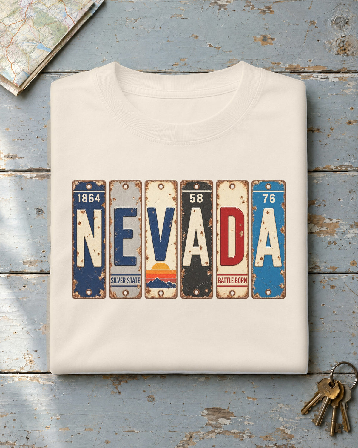 Nevada vintage license plate t-shirt in Ivory
