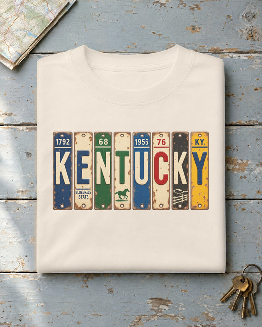 Kentucky vintage license plate t-shirt in Ivory