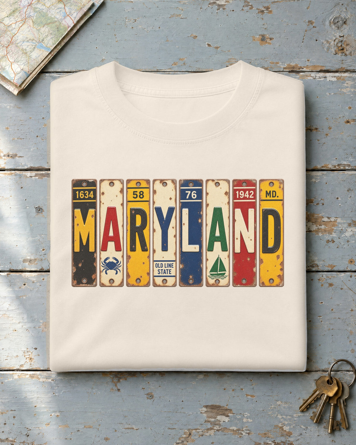 Maryland vintage license plate t-shirt in Ivory