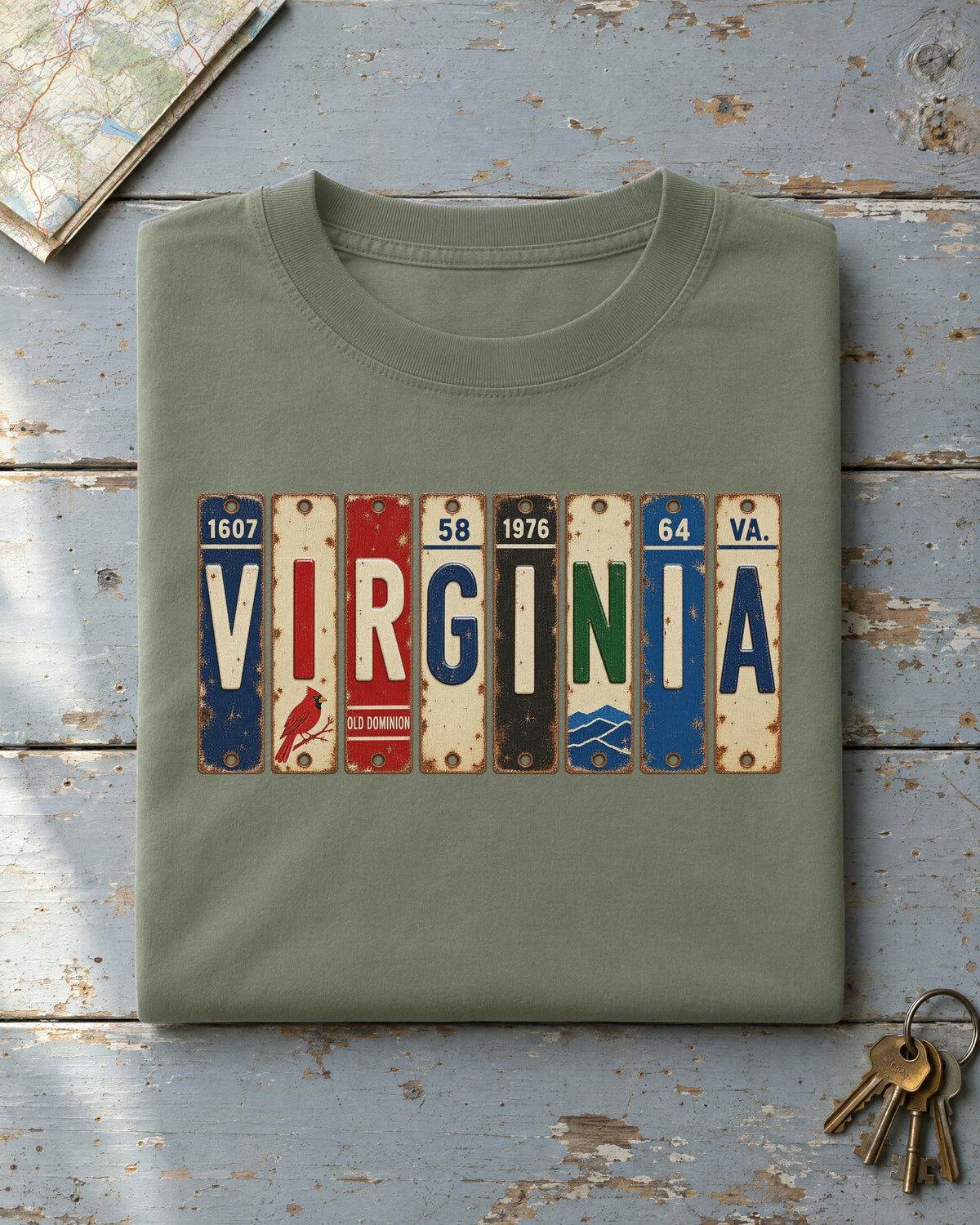 Virginia vintage license plate t-shirt in Moss