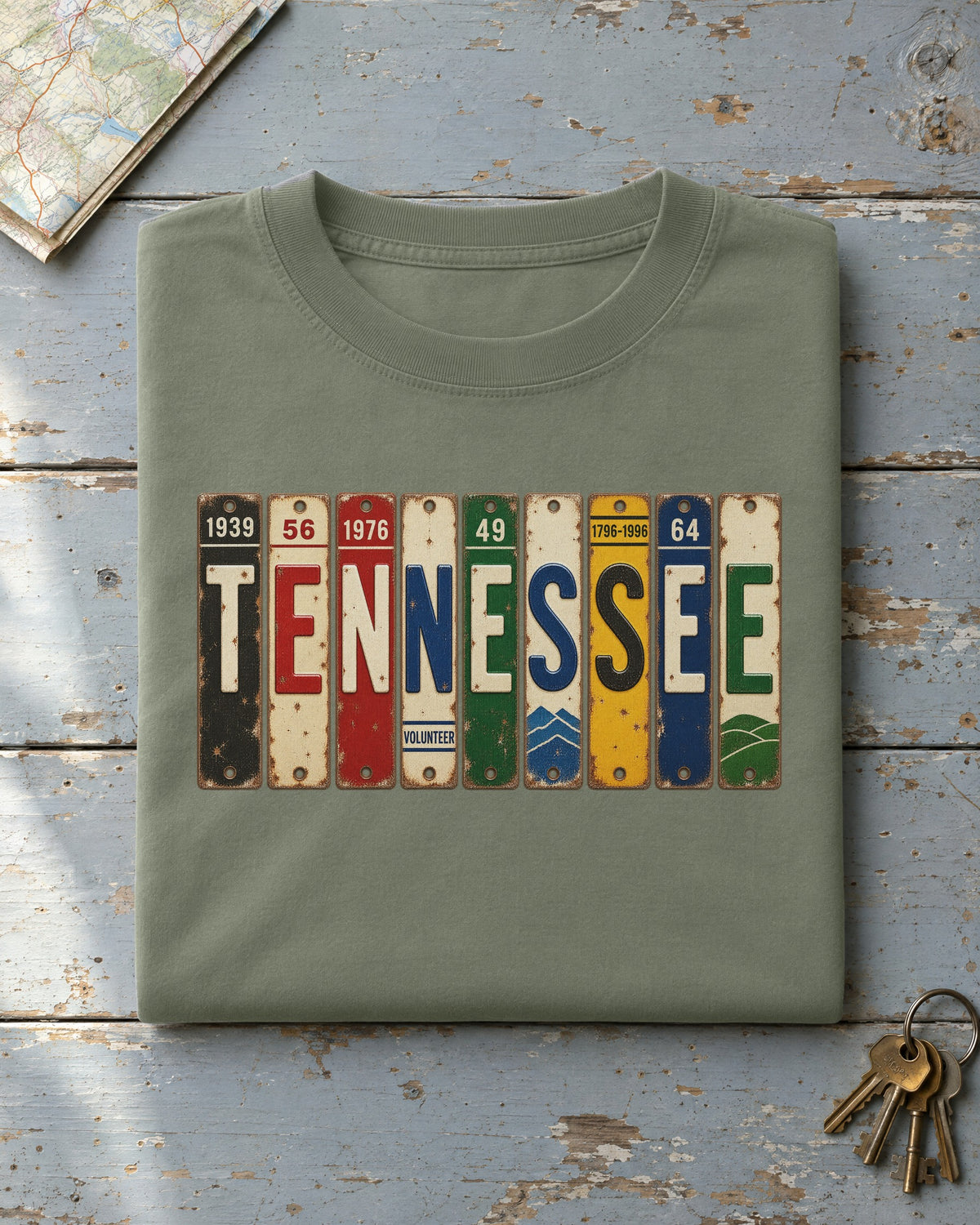 Tennessee vintage license plate t-shirt in Moss