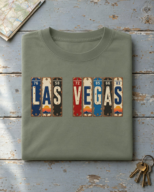 Las Vegas, Nevada vintage license plate t-shirt in Moss
