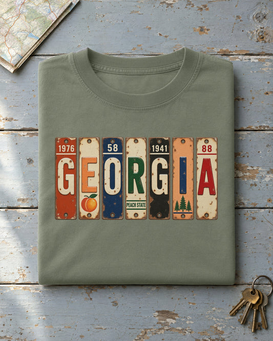 Georgia vintage license plate t-shirt in Moss